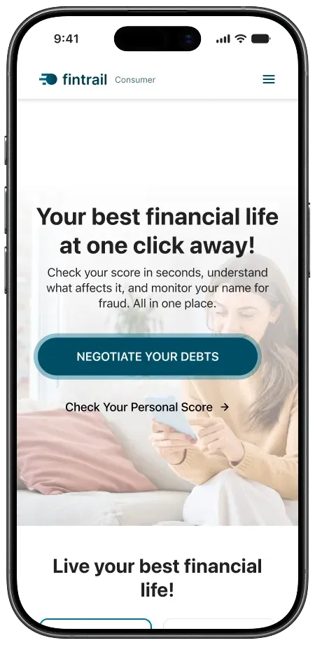 Fintrail landing page on mobile