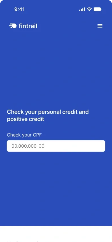 The old Fintrail landing page on mobile, asking only for a CPF