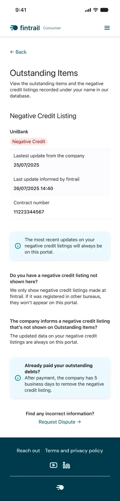 Fintrail / debt detail, expanded