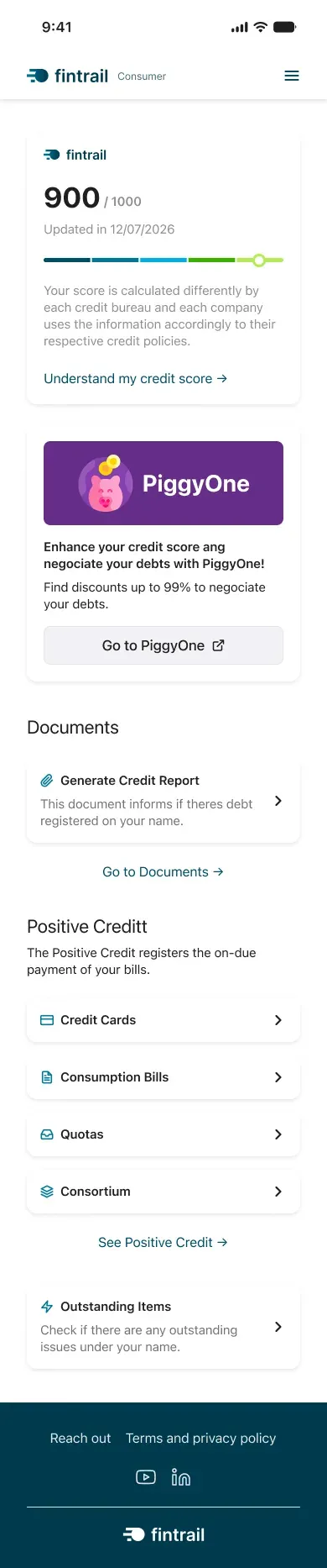 Fintrail / home, logged in