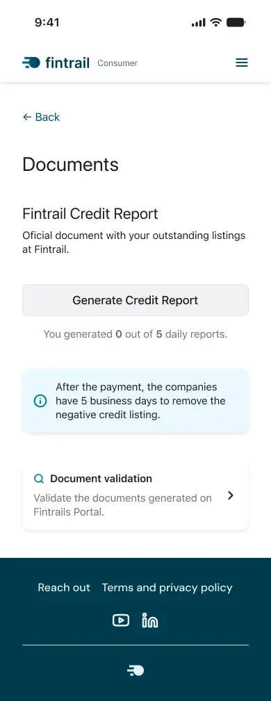 Fintrail / documents, report generated in-portal