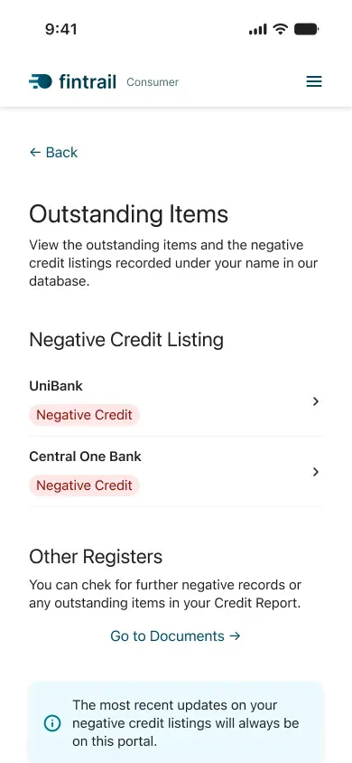 Fintrail mobile UI: debt detail