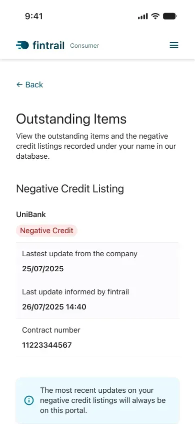 Fintrail mobile UI: credit report